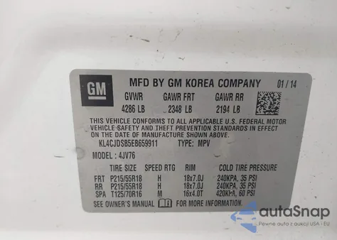 2014 Buick Encore Premium из США, поврежденный, VIN KL4CJDSB5EB659911